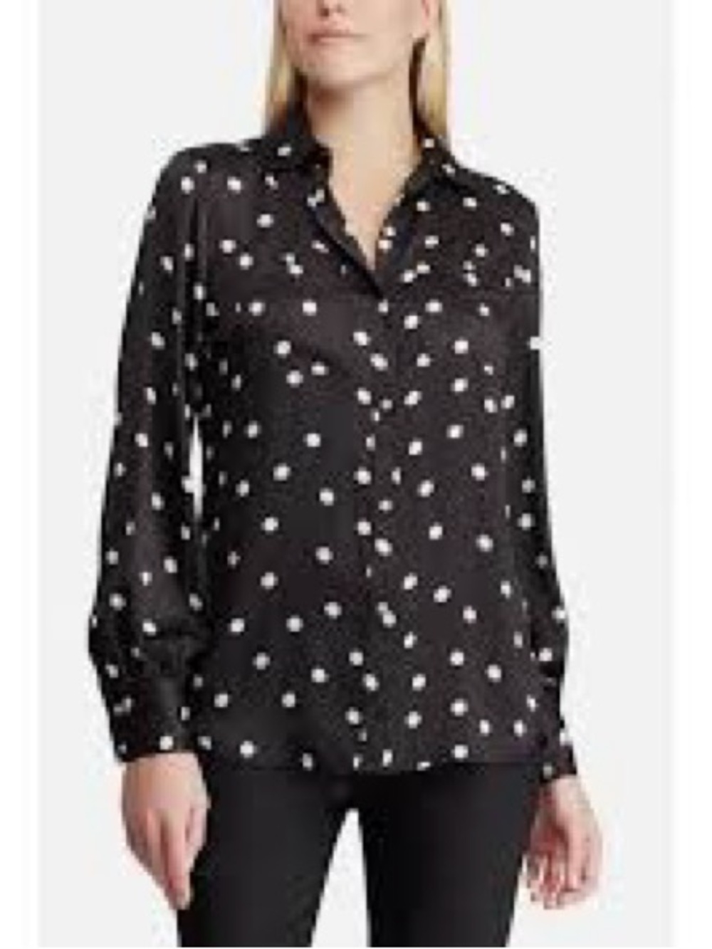 Chaps Black and White Polka Dot Button-Down Shirt